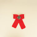 Gucci Red Grosgrain Crystal Bow Brooch