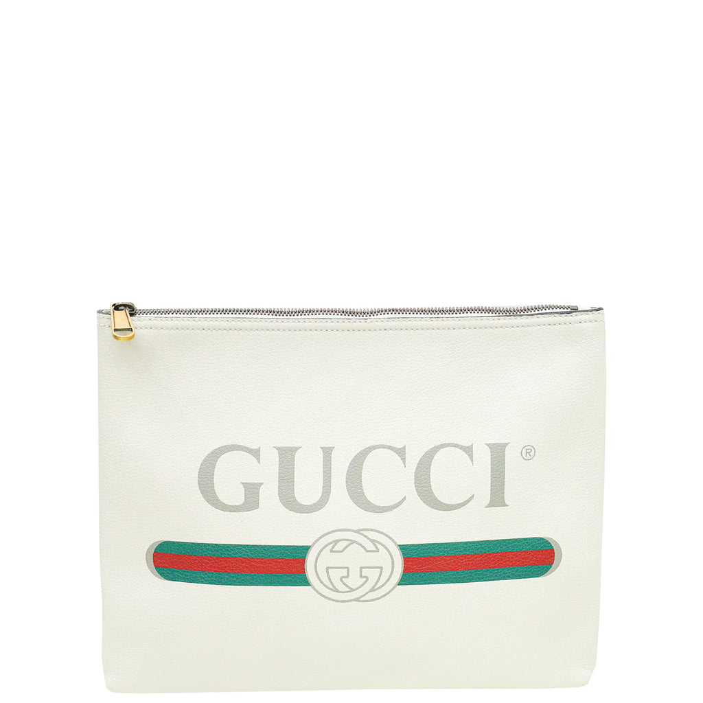 Gucci White Logo Portfolio Clutch