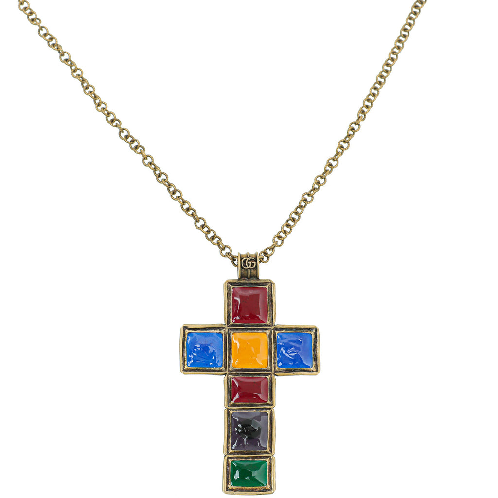 Gucci Multicolor Resin Gripoix Cross Large Pendant Necklace