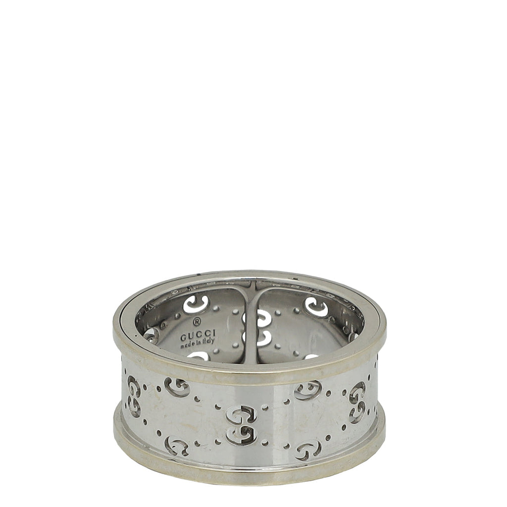 Gucci 18K White Gold GG Rotating Wide Icon Ring 15