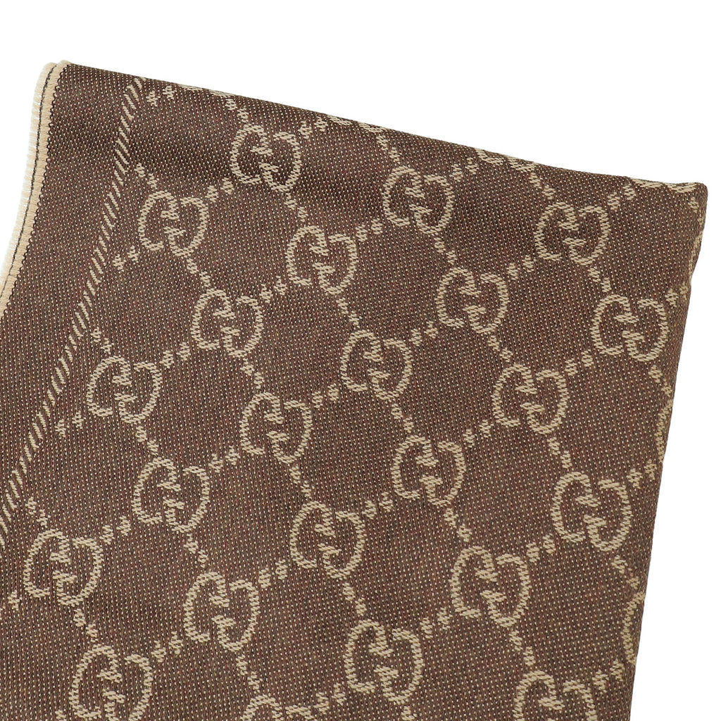 Gucci Brown GG Jacquard Pattern Knitted Scarf