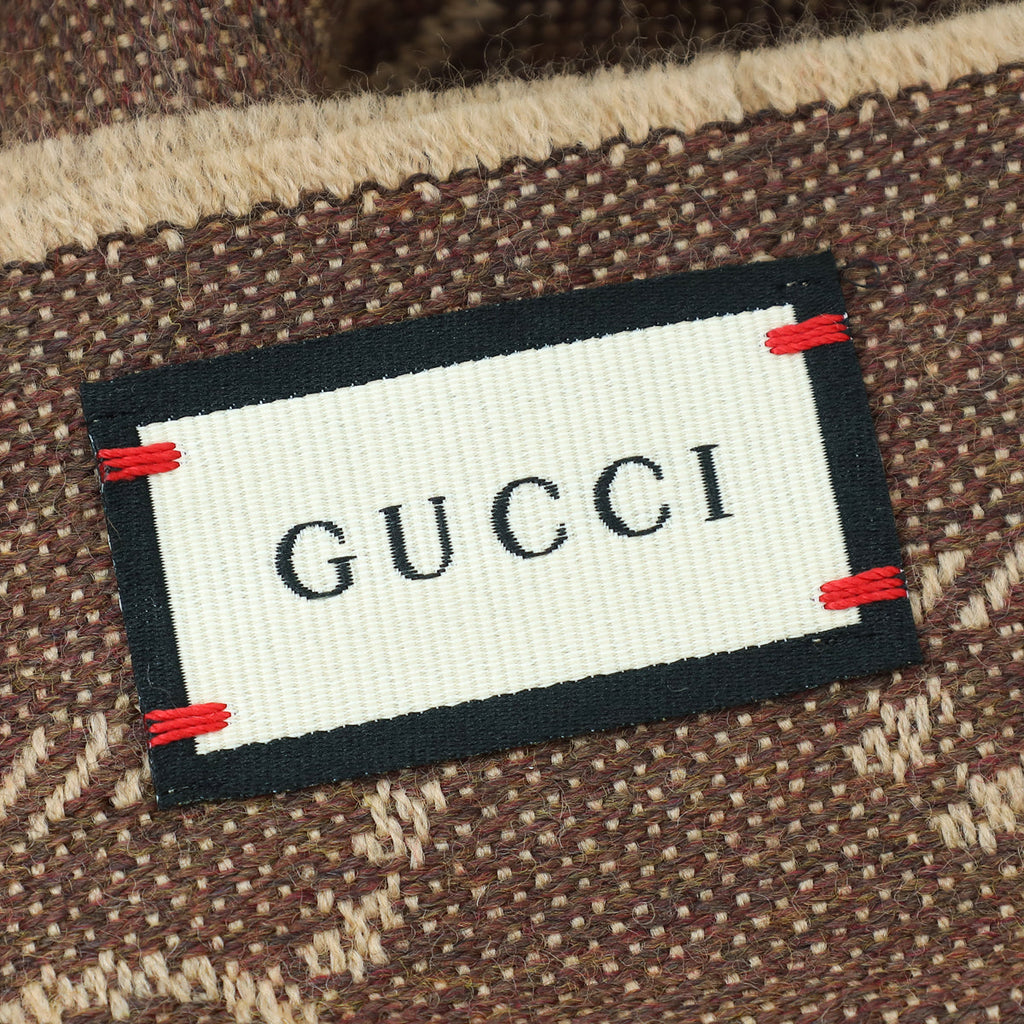 Gucci Brown GG Jacquard Pattern Knitted Scarf