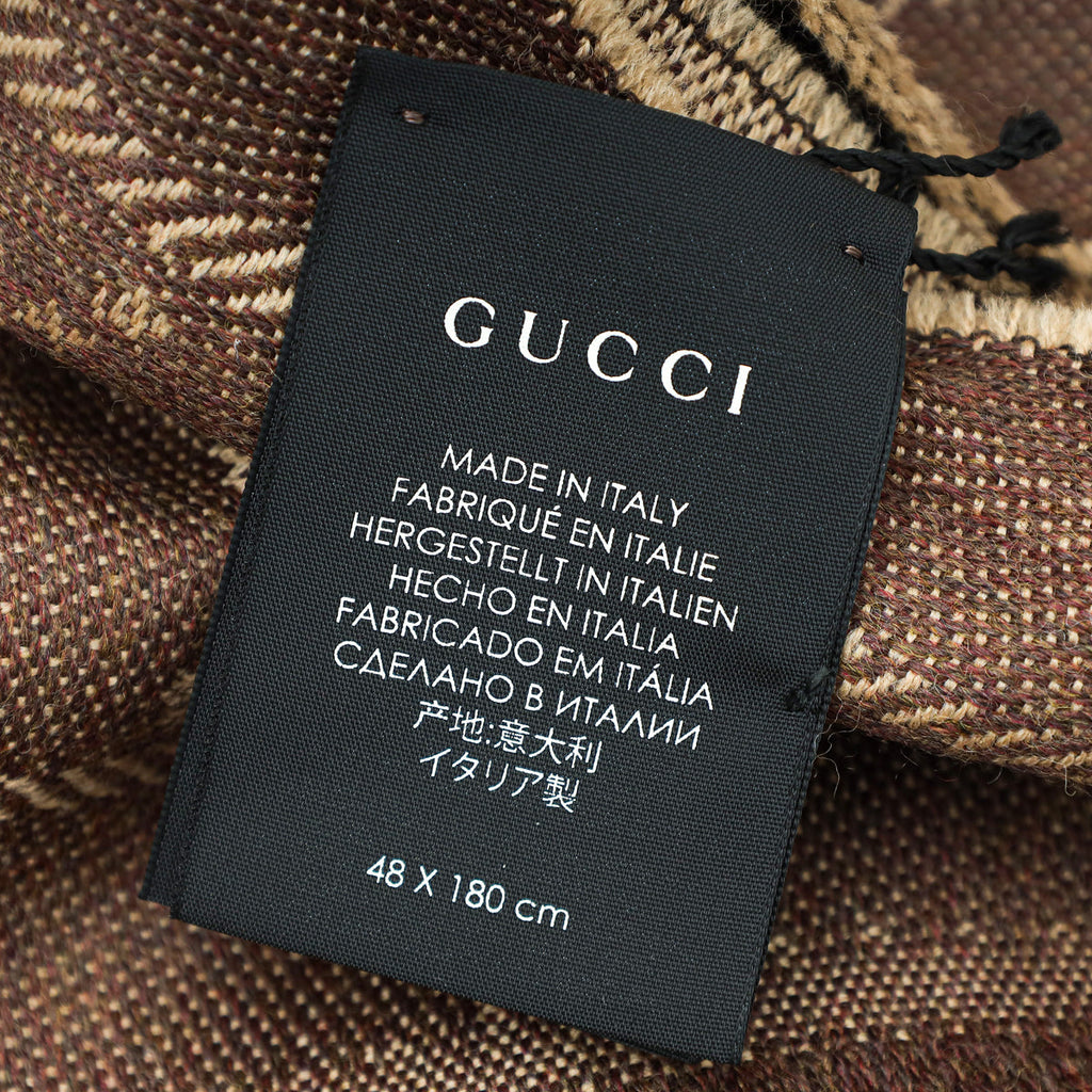 Gucci Brown GG Jacquard Pattern Knitted Scarf
