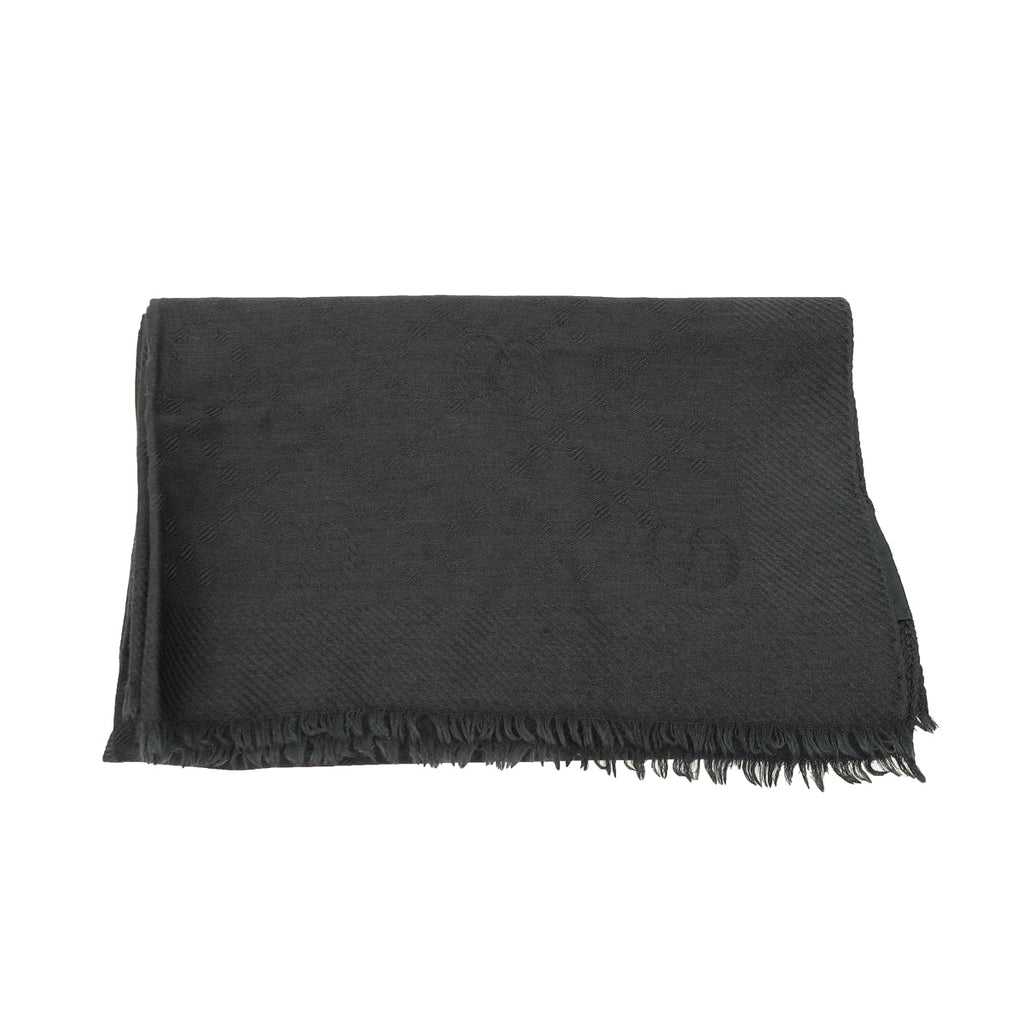 Gucci Black Interlocking G Wool Silk Scarf