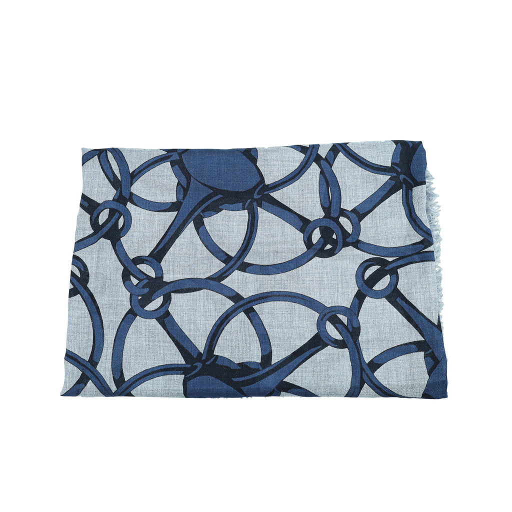 Gucci Bicolor Cross Horsebit Print Fringe Scarf