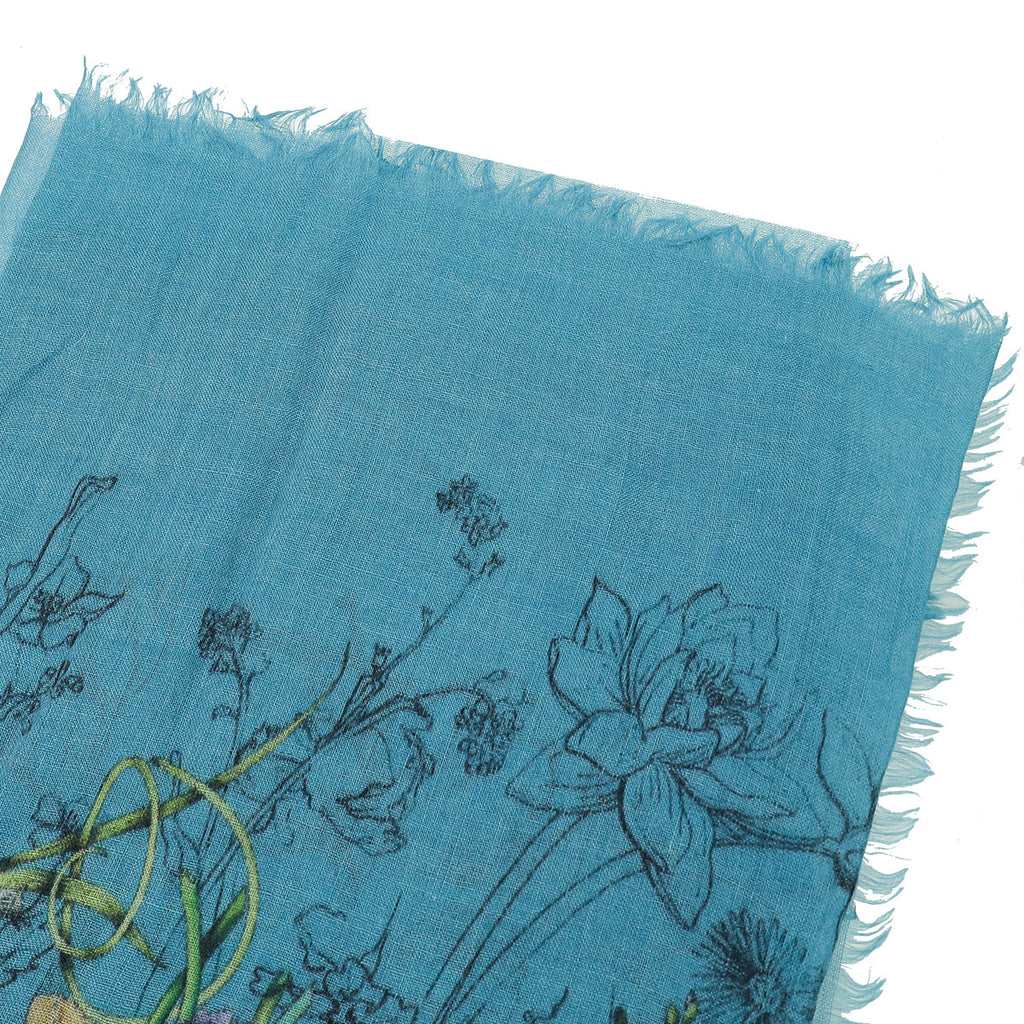 Gucci Blue Multicolor Flower Print Cashmere Shawl