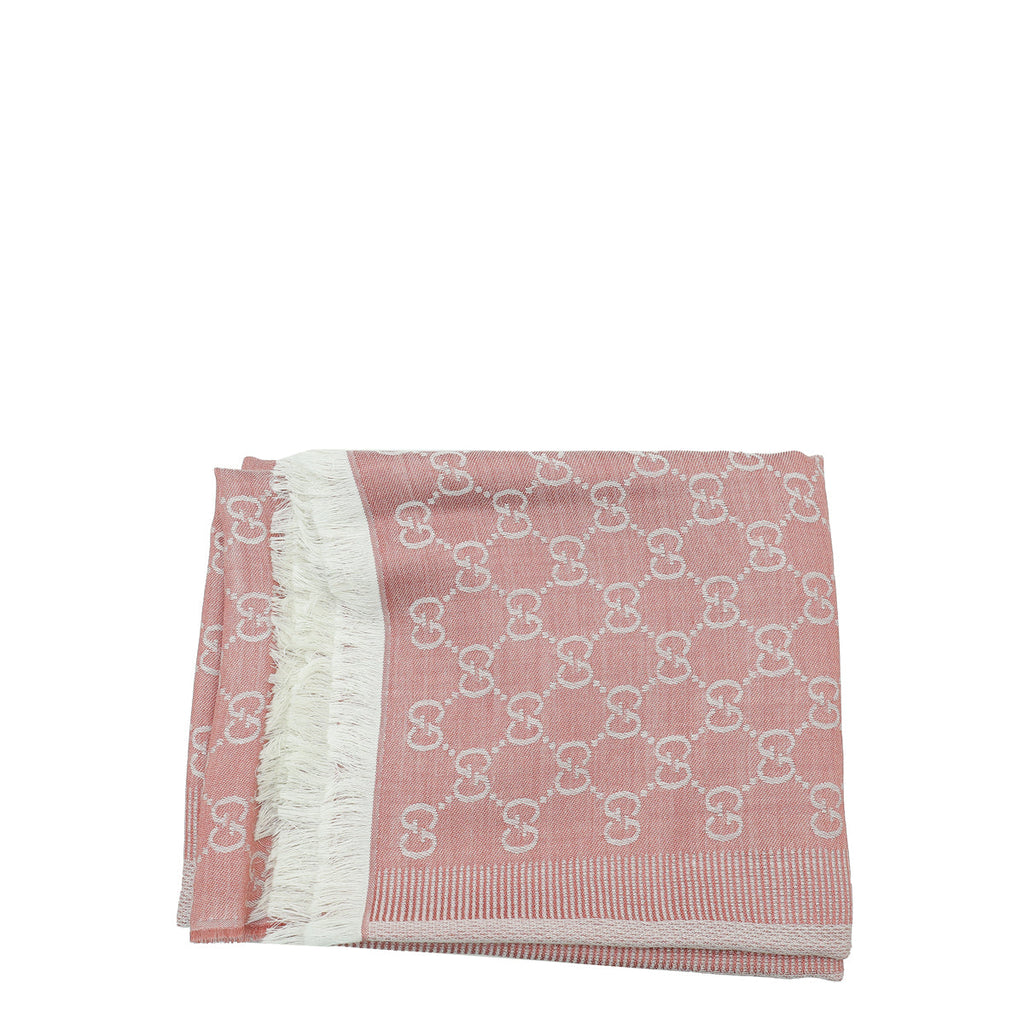 Gucci Pink GG Print Silk Wool Scarf