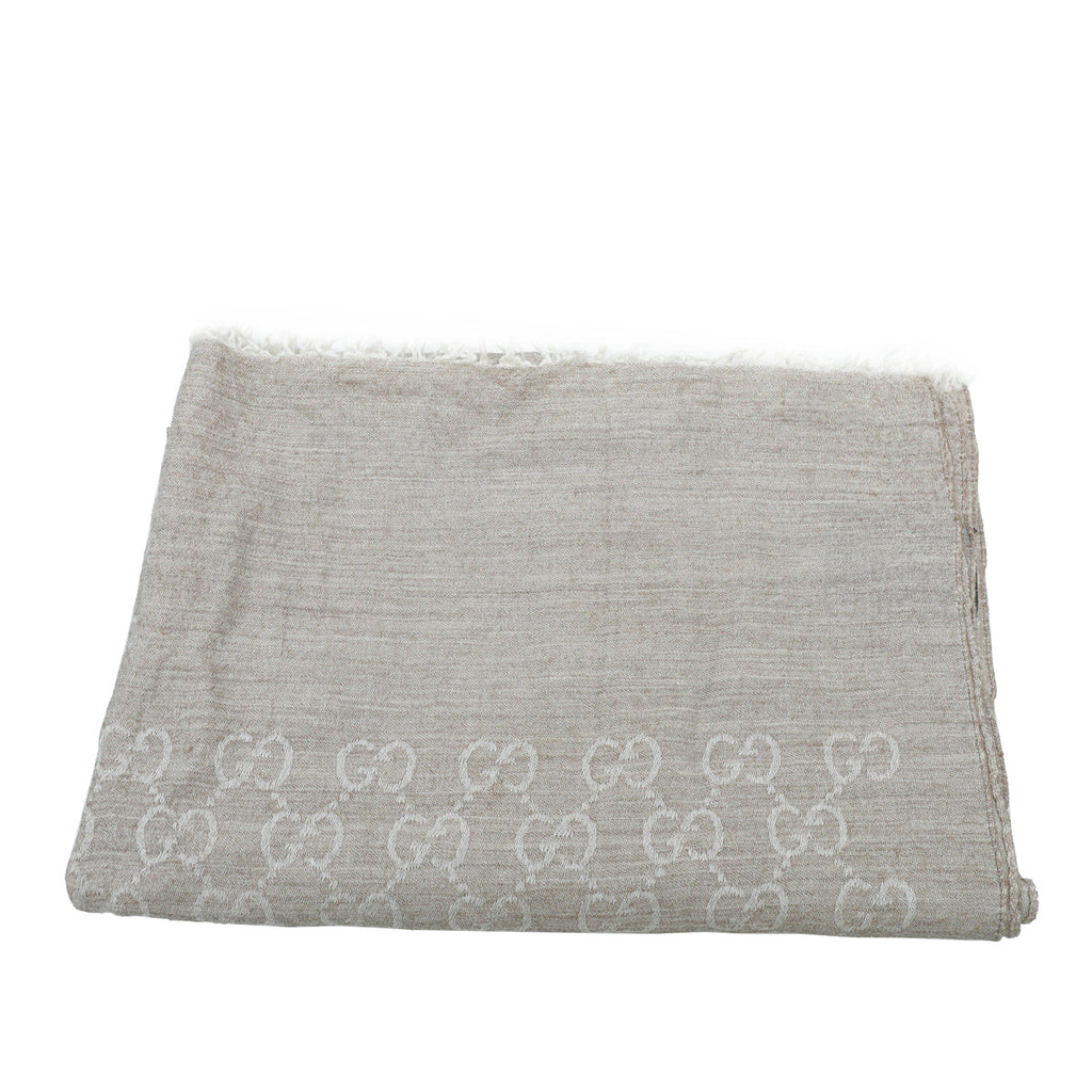 Gucci Beige GG Wool Silk Scarf