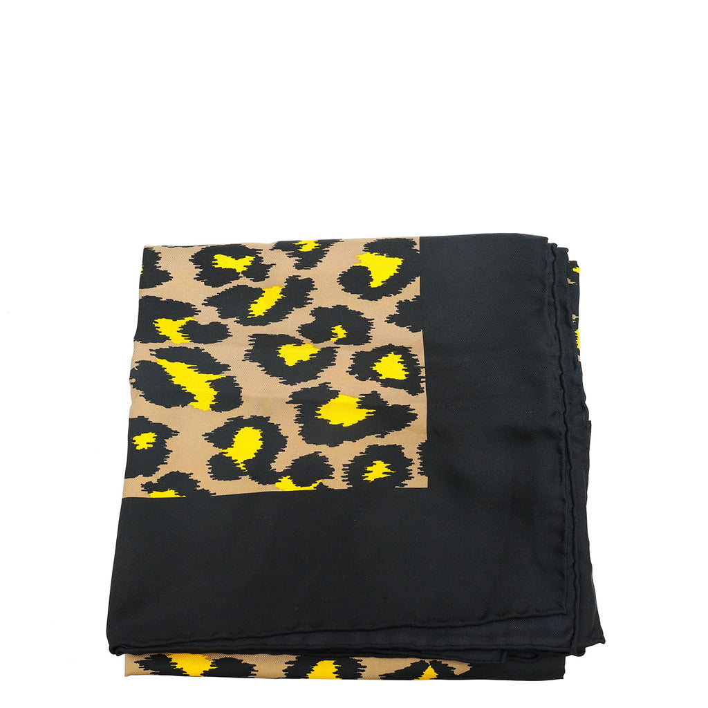 Gucci Tricolor Logo Disco Leopard Square Silk Scarf