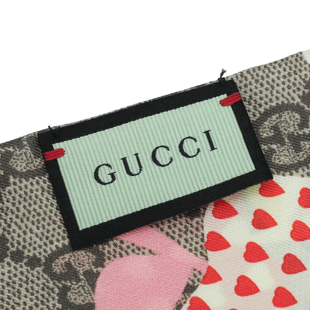 Gucci Ebony Multicolor Les Pommes Neck Bow Silk Scarf