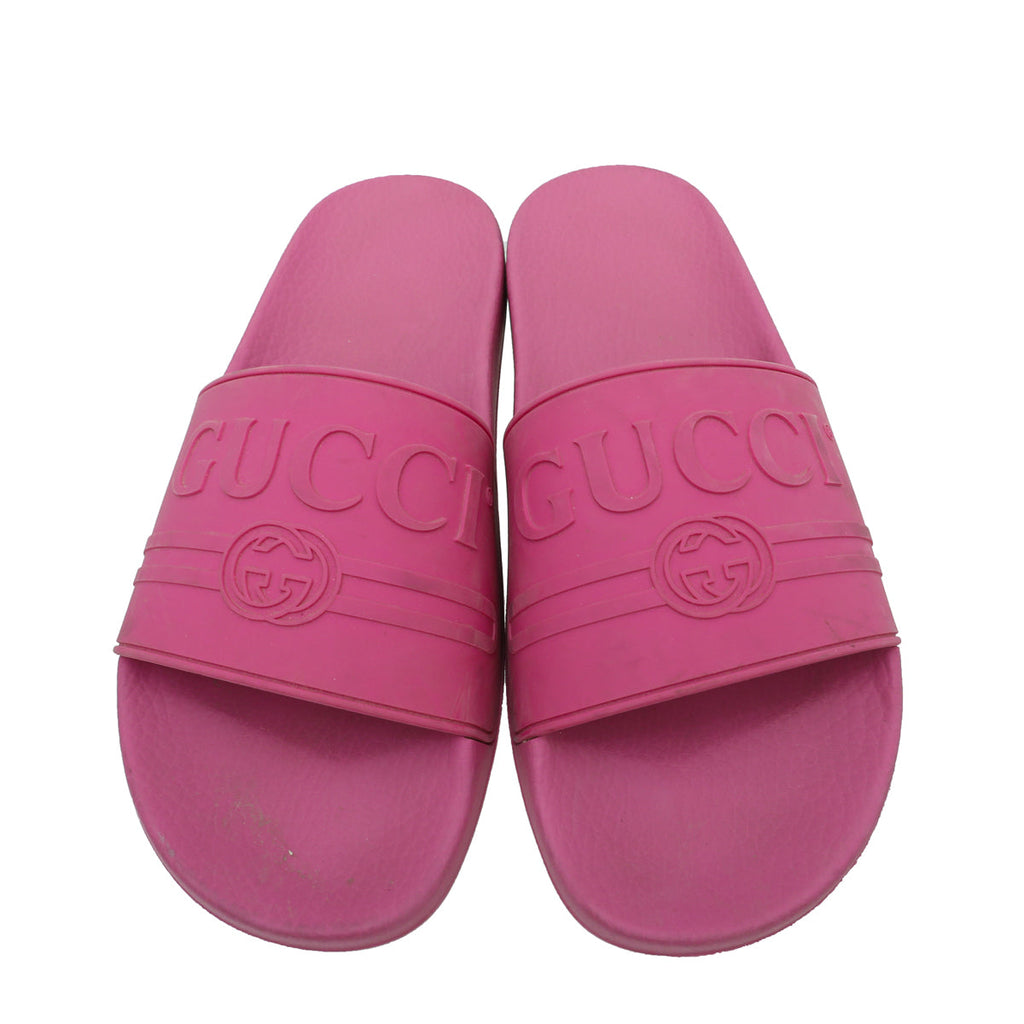 Gucci Pink Logo Rubber Slide Sandal 42