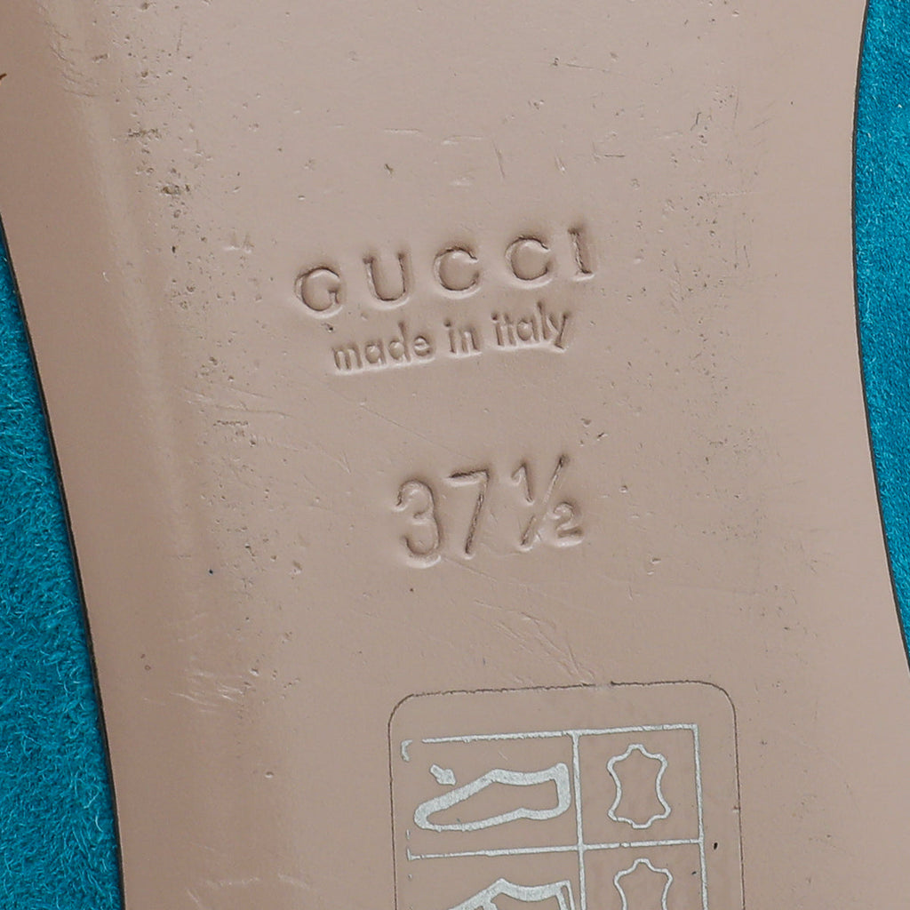 Gucci Turquoise Suede GG Crystal Ballerina 37.5