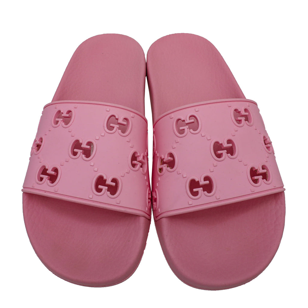 Gucci Pink GG Slide Rubber Sandal 38