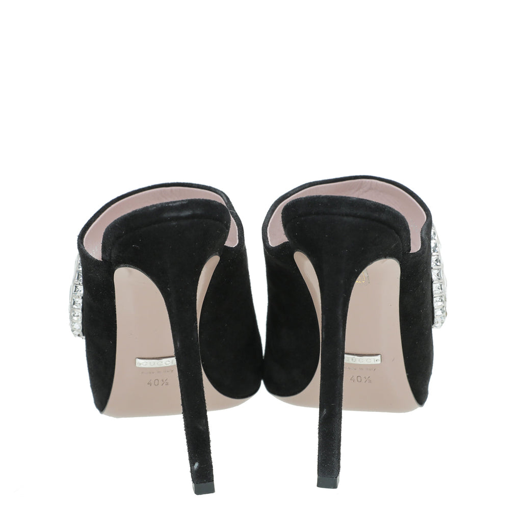 Gucci Black Suede Maxime Crystal Covered Horsebit Sandals 40.5