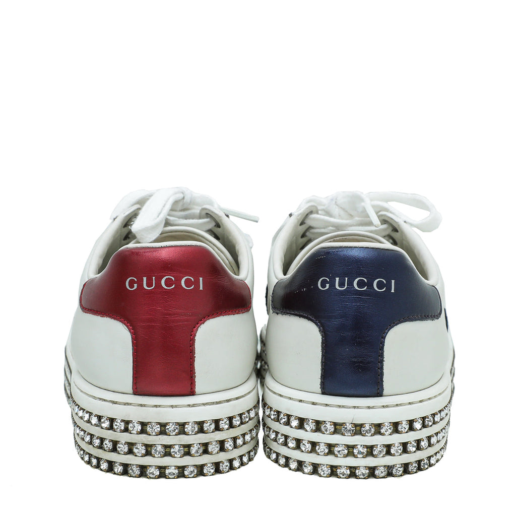 Gucci White Crystal Platform Ace Bee Sneakers 37