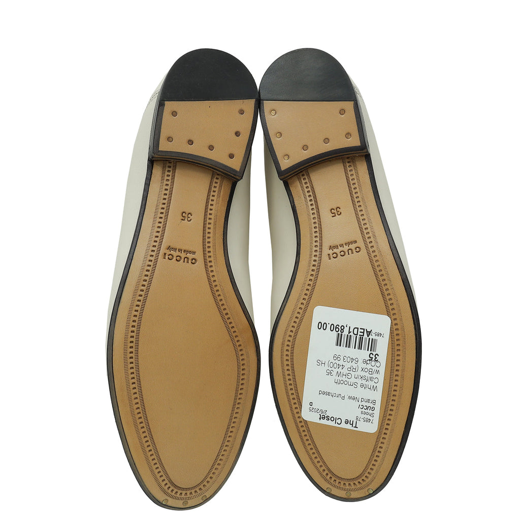 Gucci White Horsebit Loafers 35
