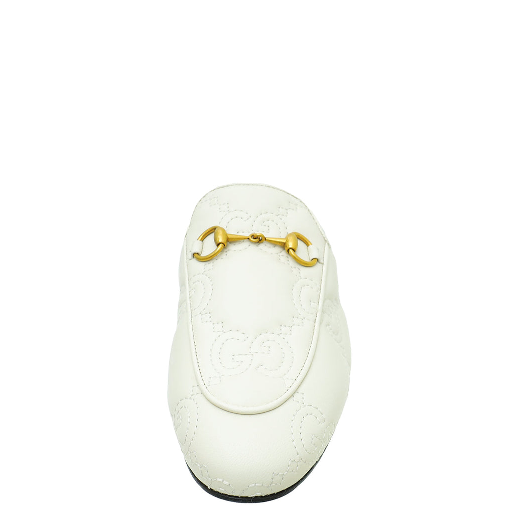 Gucci White GG Jumbo Embossed Princetown Mules 36.5