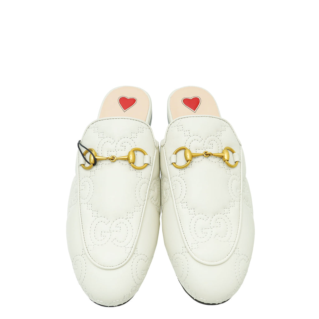 Gucci White GG Jumbo Embossed Princetown Mules 36.5