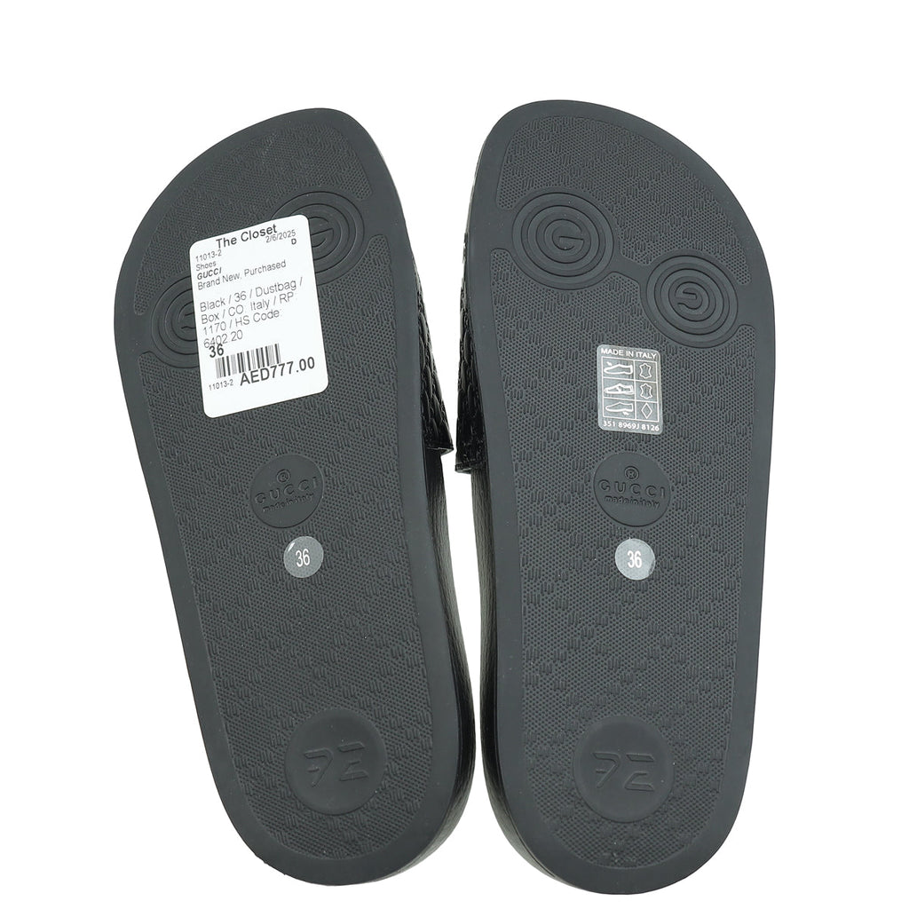 Gucci Black Micro Guccissima Rubber Slide 36