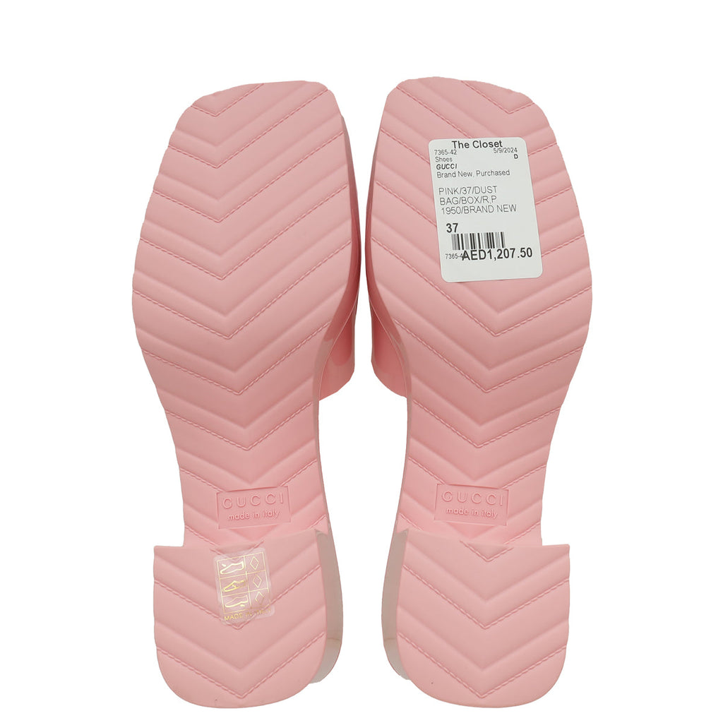 Gucci Pink Logo Rubber Slide Sandal 37