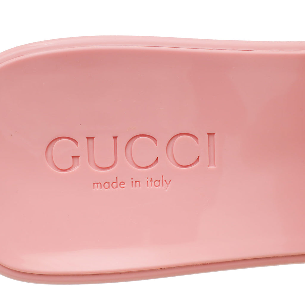 Gucci Pink Logo Rubber Slide Sandal 37
