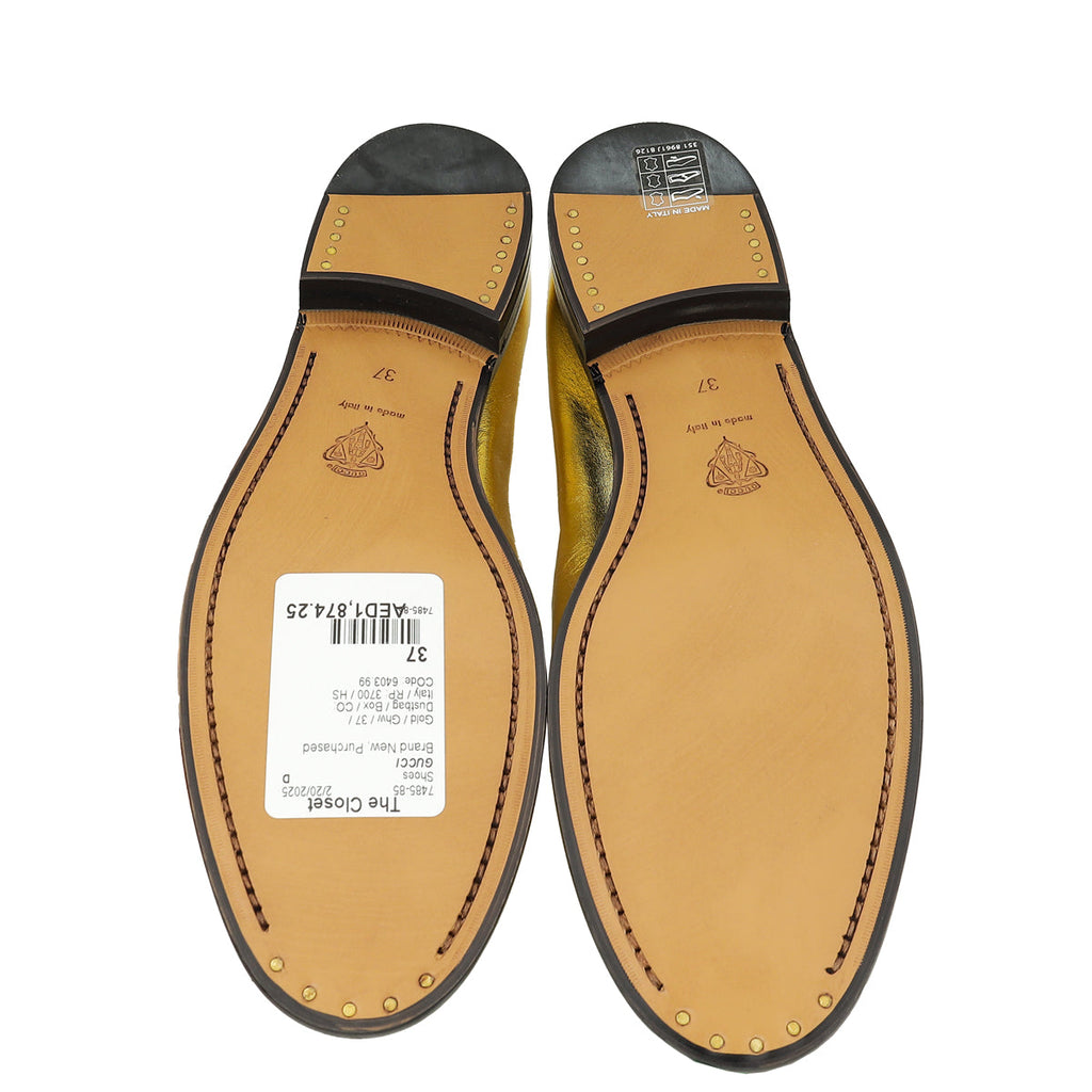 Gucci Gold Jordaan Crystal Loafer 37