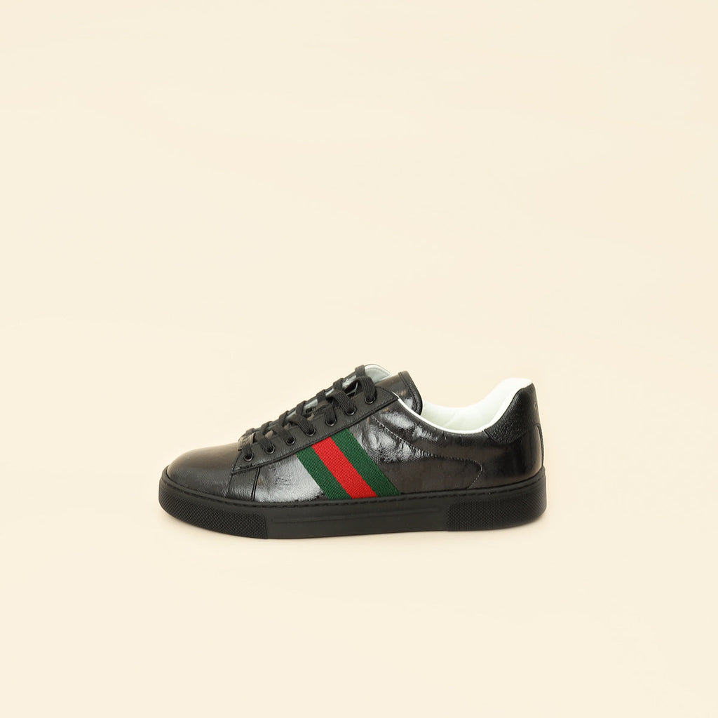 Gucci Black GG Crystal Ace Trainer w/ Web 40.5