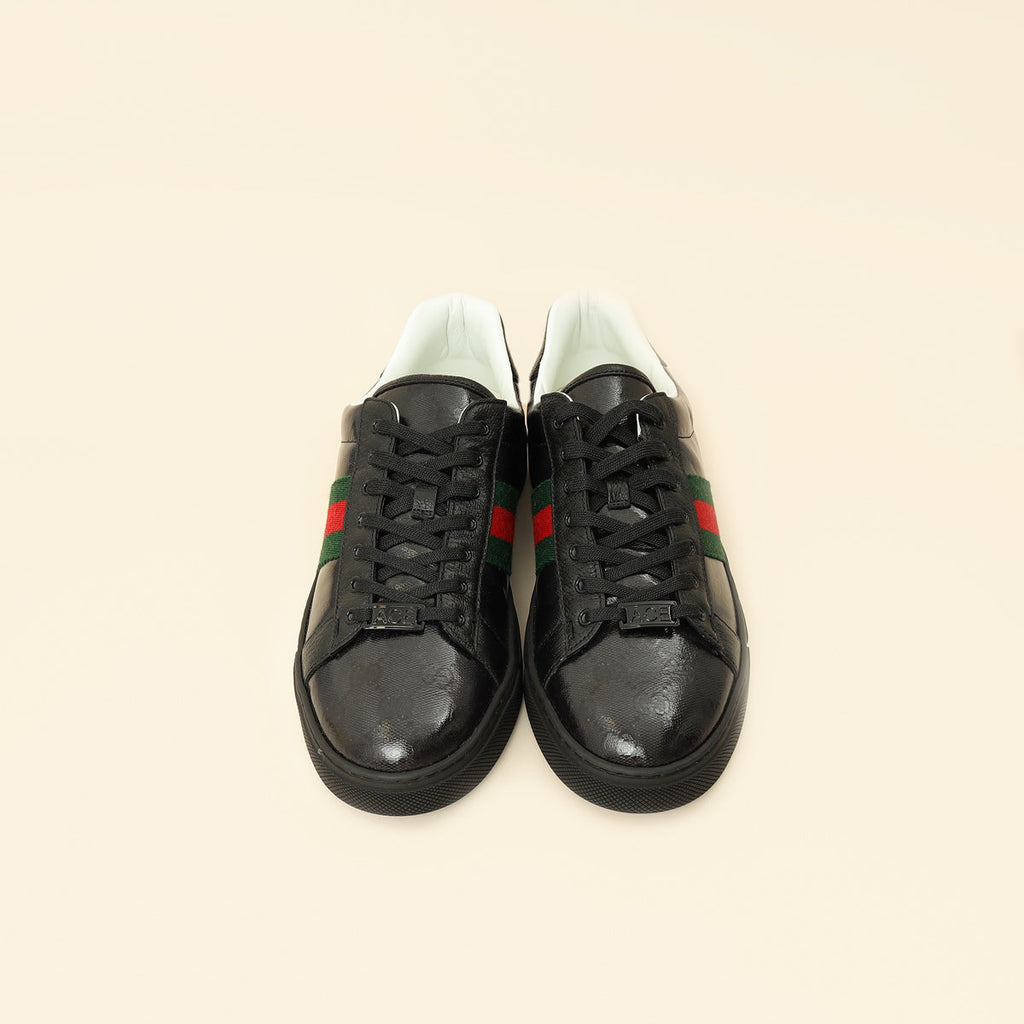 Gucci Black GG Crystal Ace Trainer w/ Web 40.5