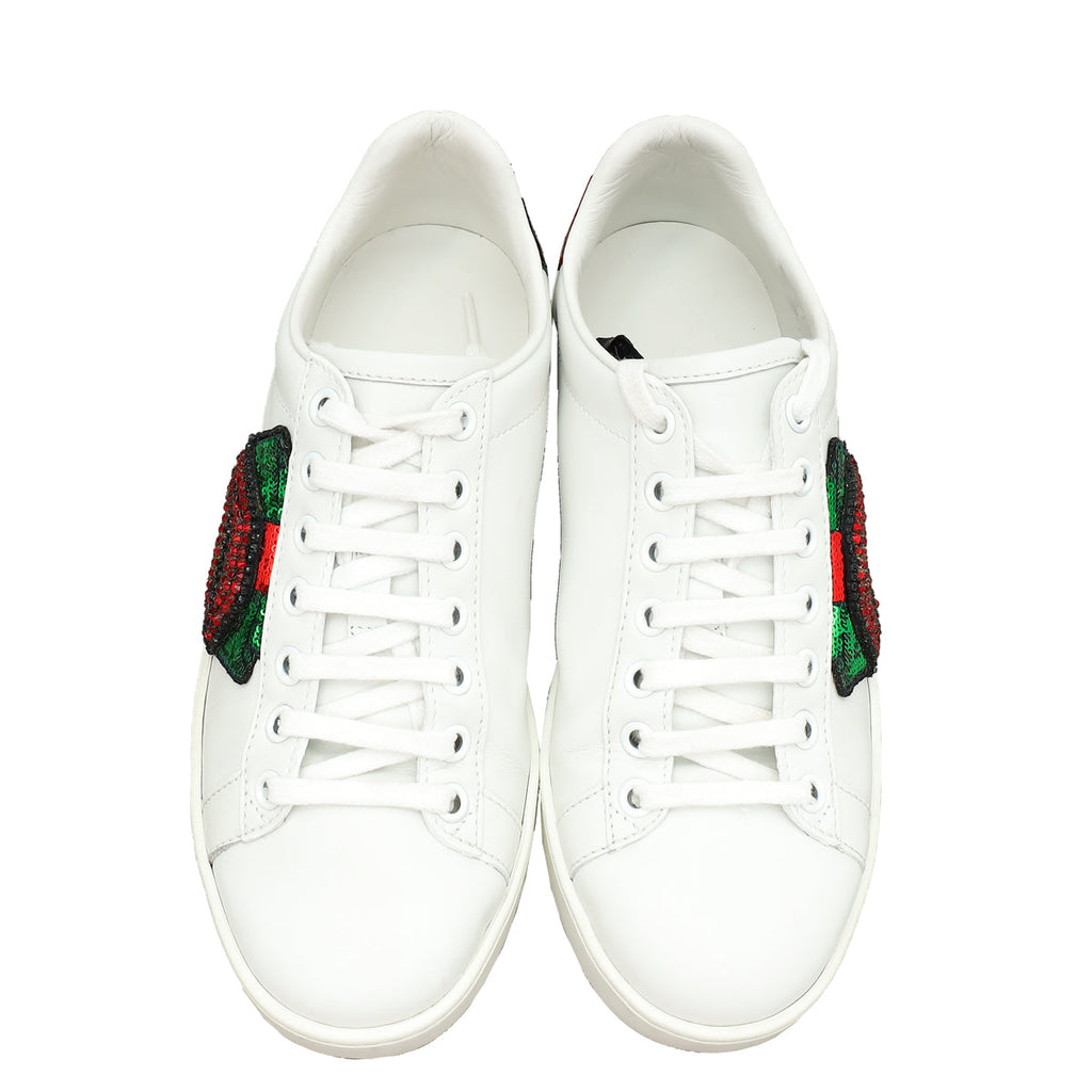 Gucci Tricolor Web Lips Sequins Embroidered Ace Sneakers 34.5