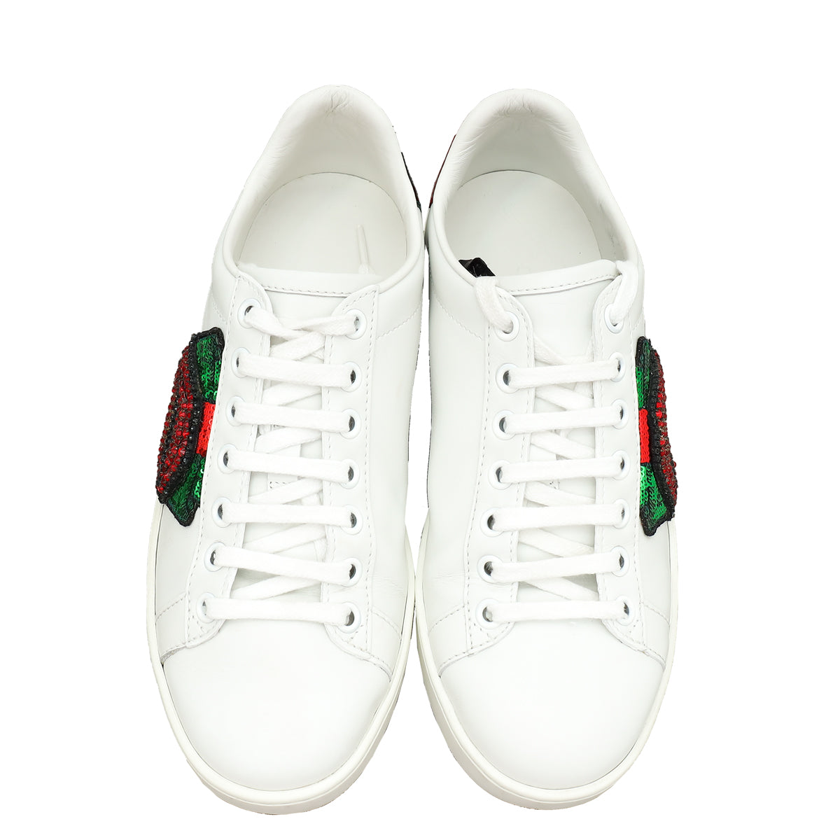 Gucci Tricolor Web Lips Sequins Embroidered Ace Sneakers 34.5