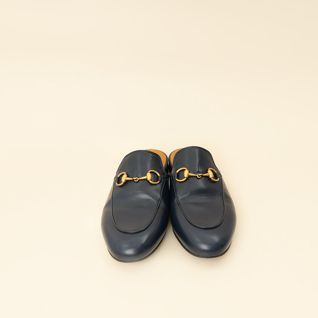 Gucci Navy Blue Princetown Mules 35.5