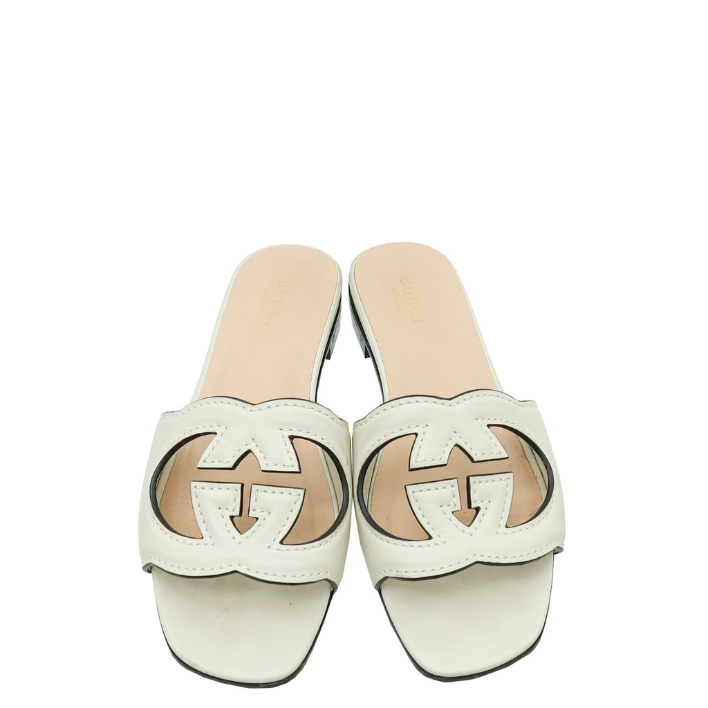 Gucci Off White Interlocking G Cut Out Slide Sandal 35