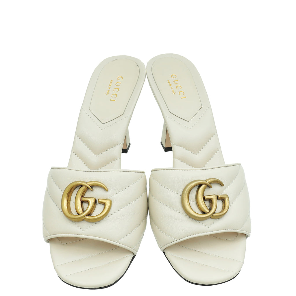 Gucci Ivory GG Marmont Slide Heeled Mules 36.5