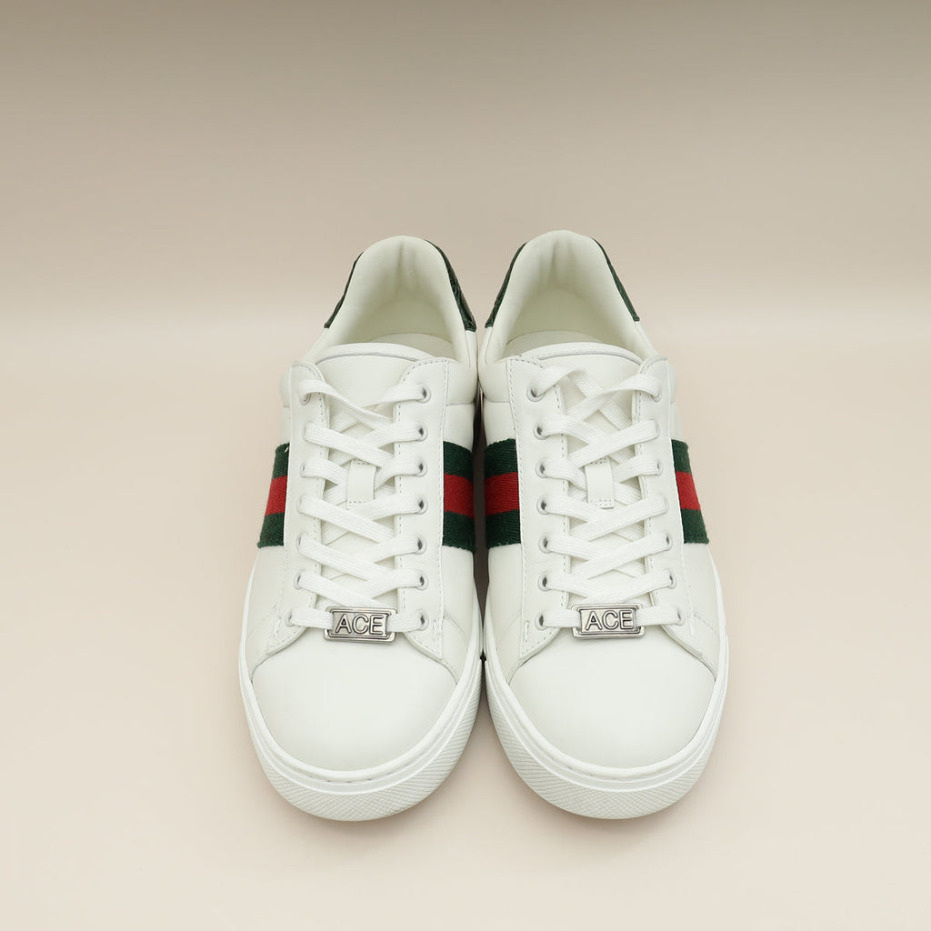 Gucci White Ace With Web Trainer Sneaker 36.5