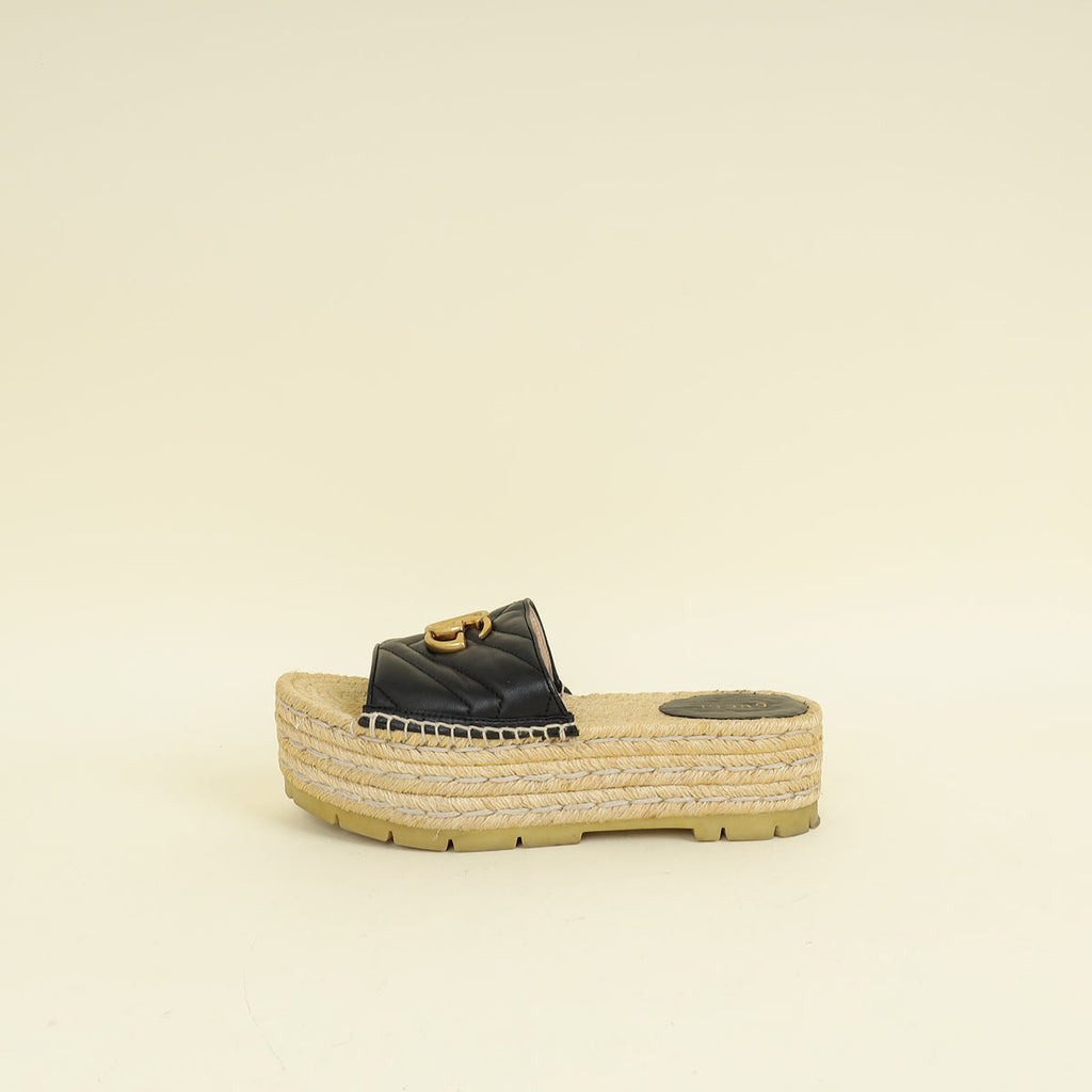 Gucci Black GG Marmont Espadrille Slide Sandals 37.5