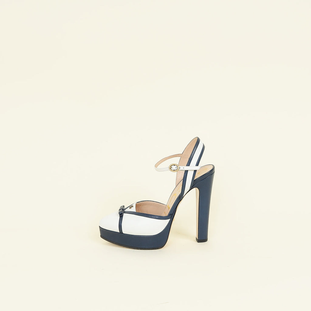 Gucci Bicolor Double G Logo Slingback Pump 37.5