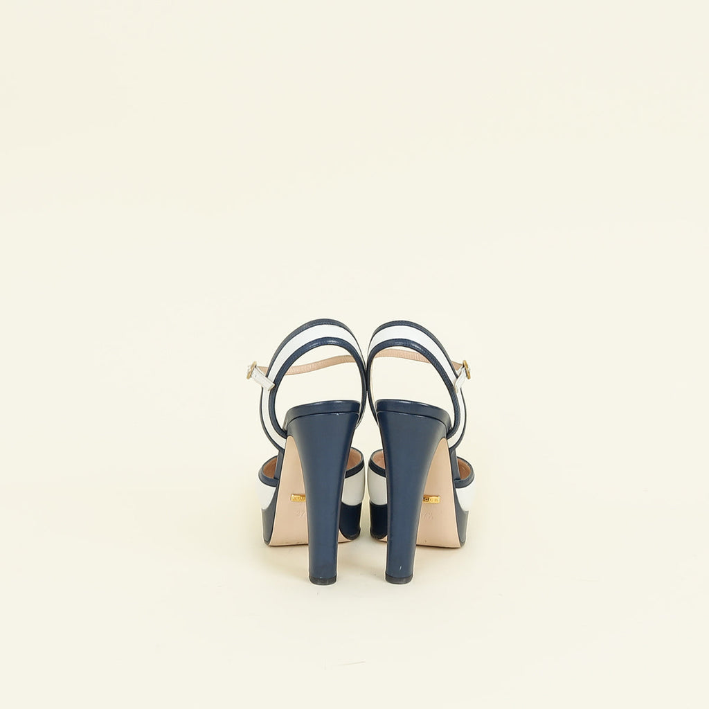 Gucci Bicolor Double G Logo Slingback Pump 37.5