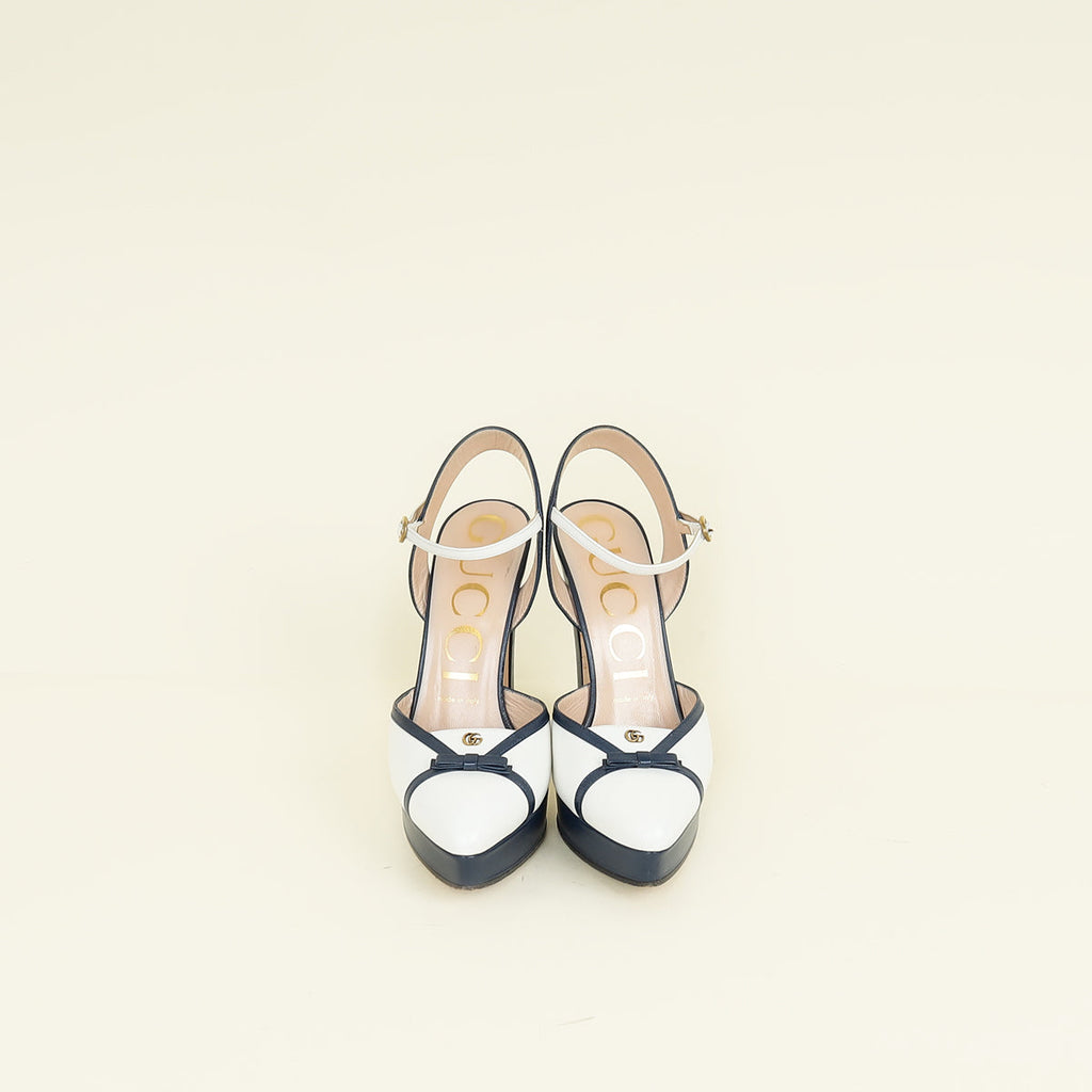 Gucci Bicolor Double G Logo Slingback Pump 37.5