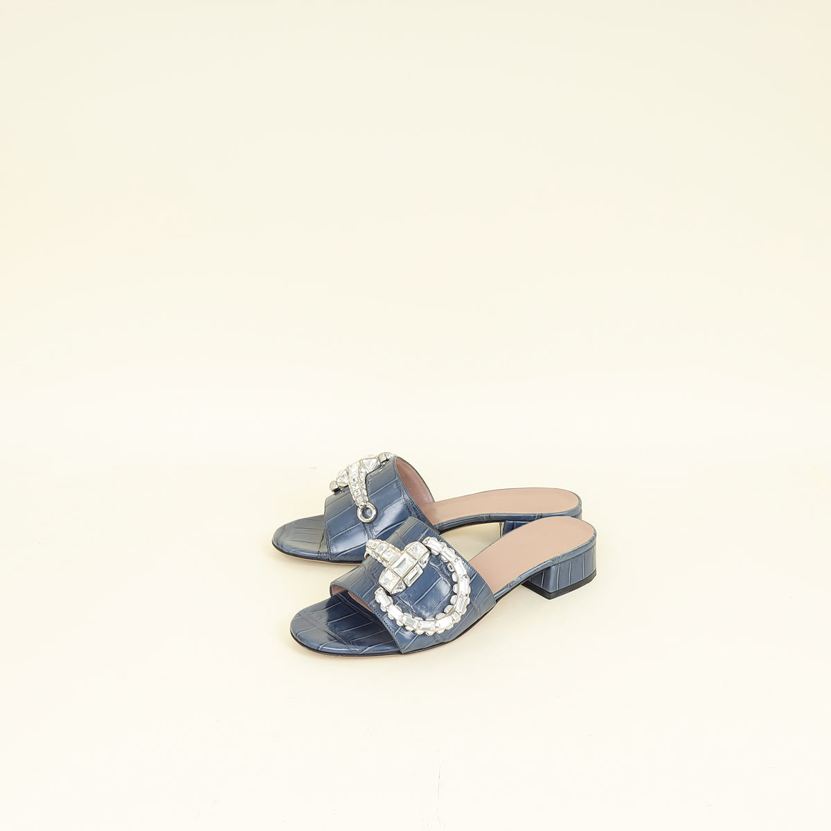 Gucci Stone Blue Harrods Exclusive Croco Embossed Maxime Crystal Slide Sandals 37