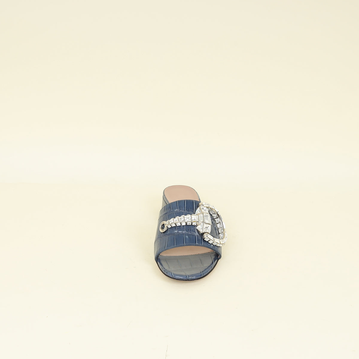 Gucci Stone Blue Harrods Exclusive Croco Embossed Maxime Crystal Slide Sandals 37