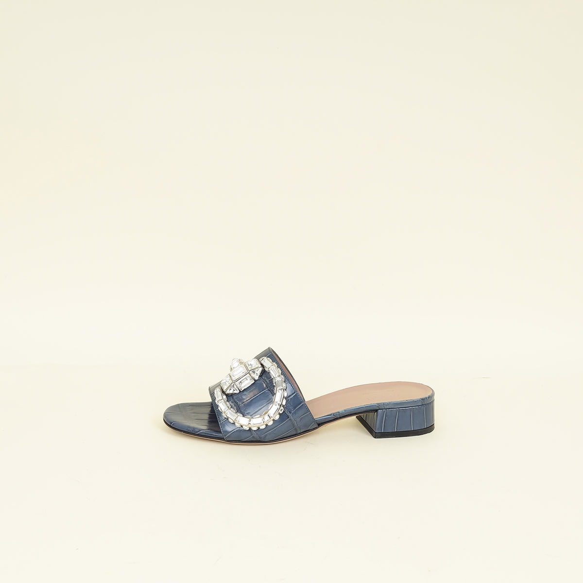 Gucci Stone Blue Harrods Exclusive Croco Embossed Maxime Crystal Slide Sandals 37