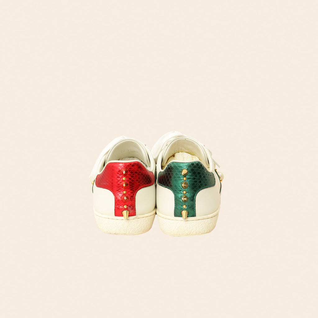 Gucci White Spiked Studded Ace Sneakers 37