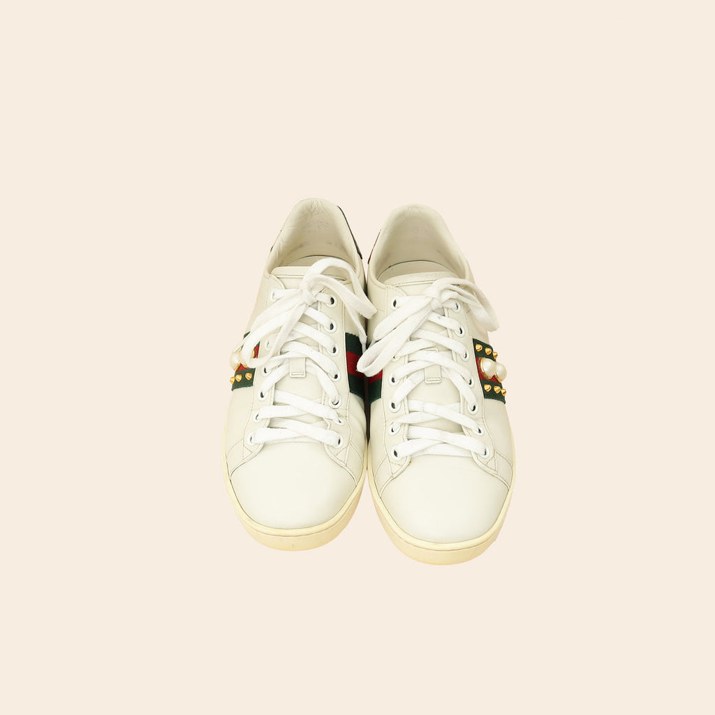 Gucci White Spiked Studded Ace Sneakers 37