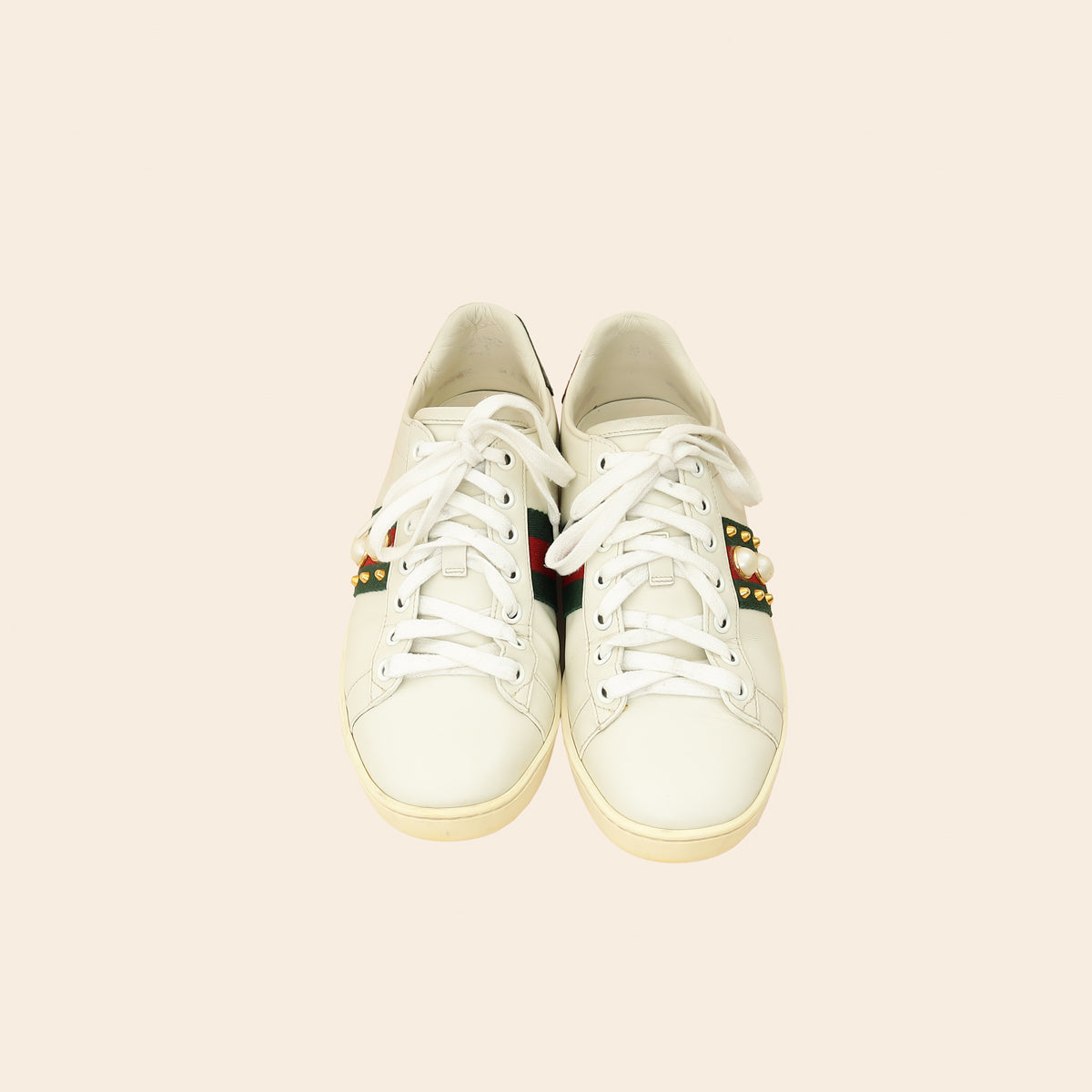 Gucci White Spiked Studded Ace Sneakers 37