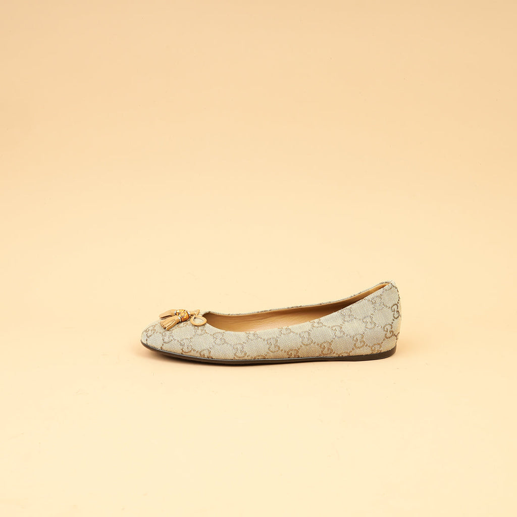 Gucci Bicolor GG Bamboo Tassel Bow Ballerina Flats 38