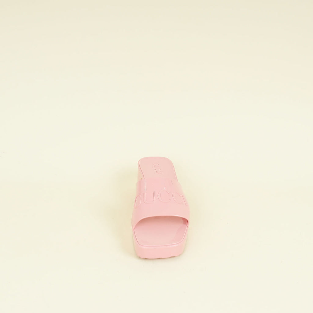Gucci Pink Logo Rubber Slide Sandal 38