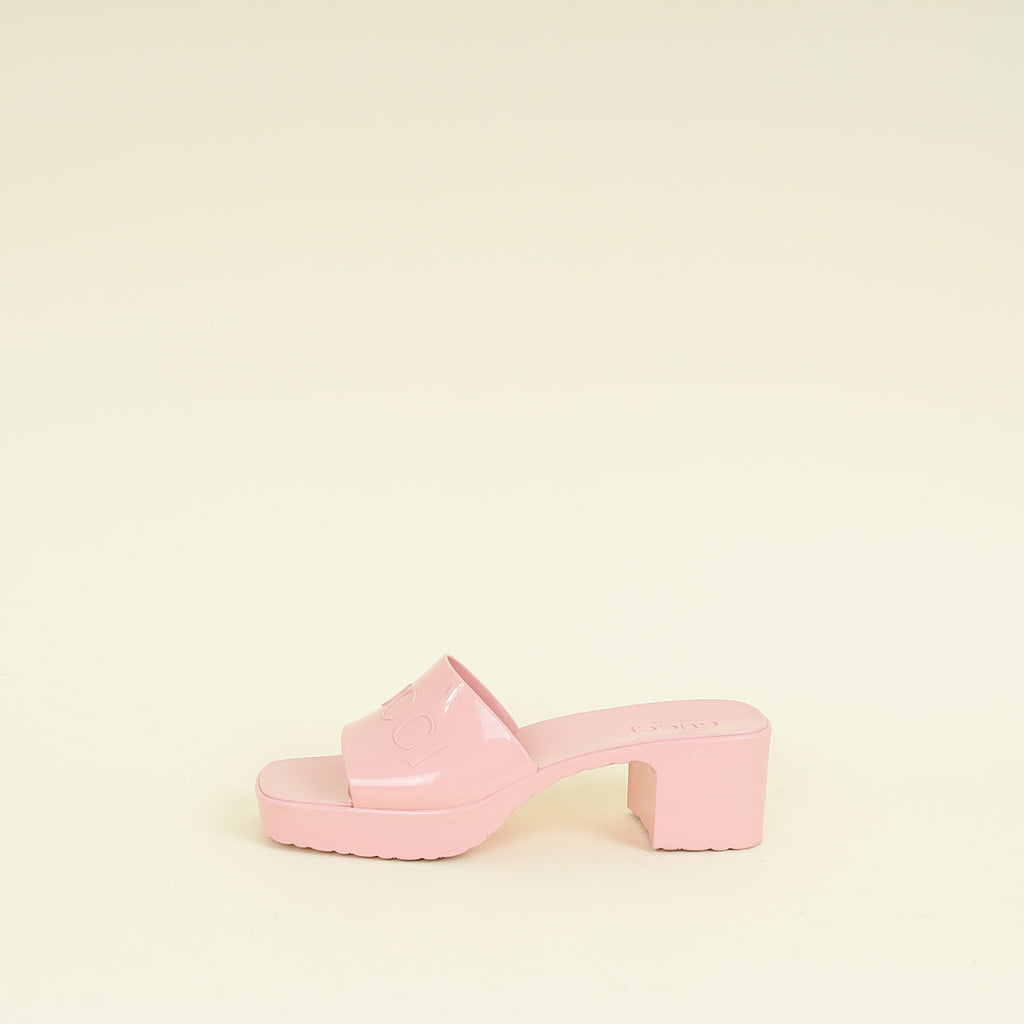 Gucci Pink Logo Rubber Slide Sandal 38