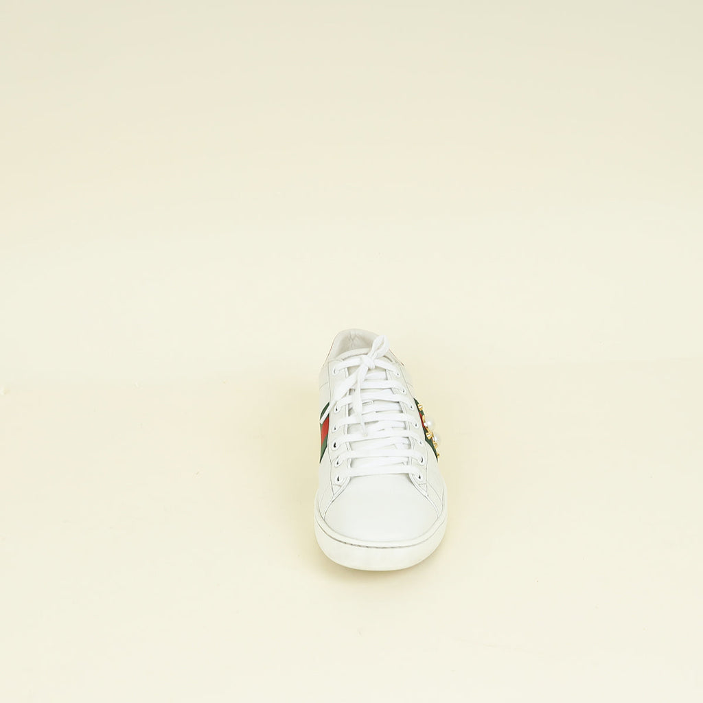 Gucci White Pearl Spike Ace Sneakers 38
