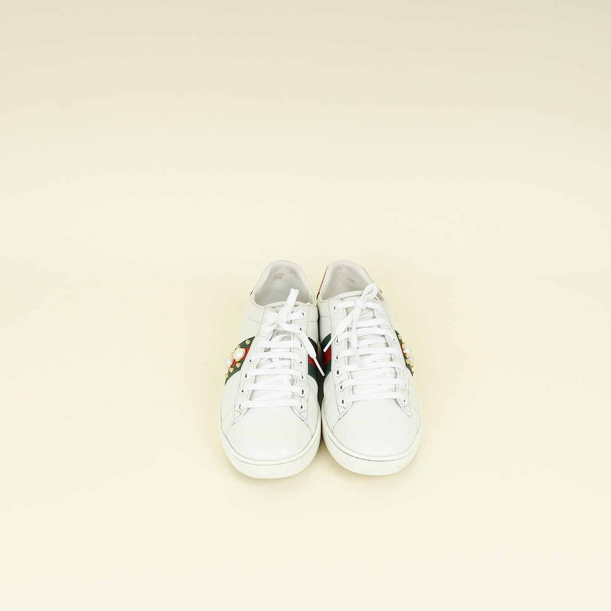 Gucci White Pearl Spike Ace Sneakers 38