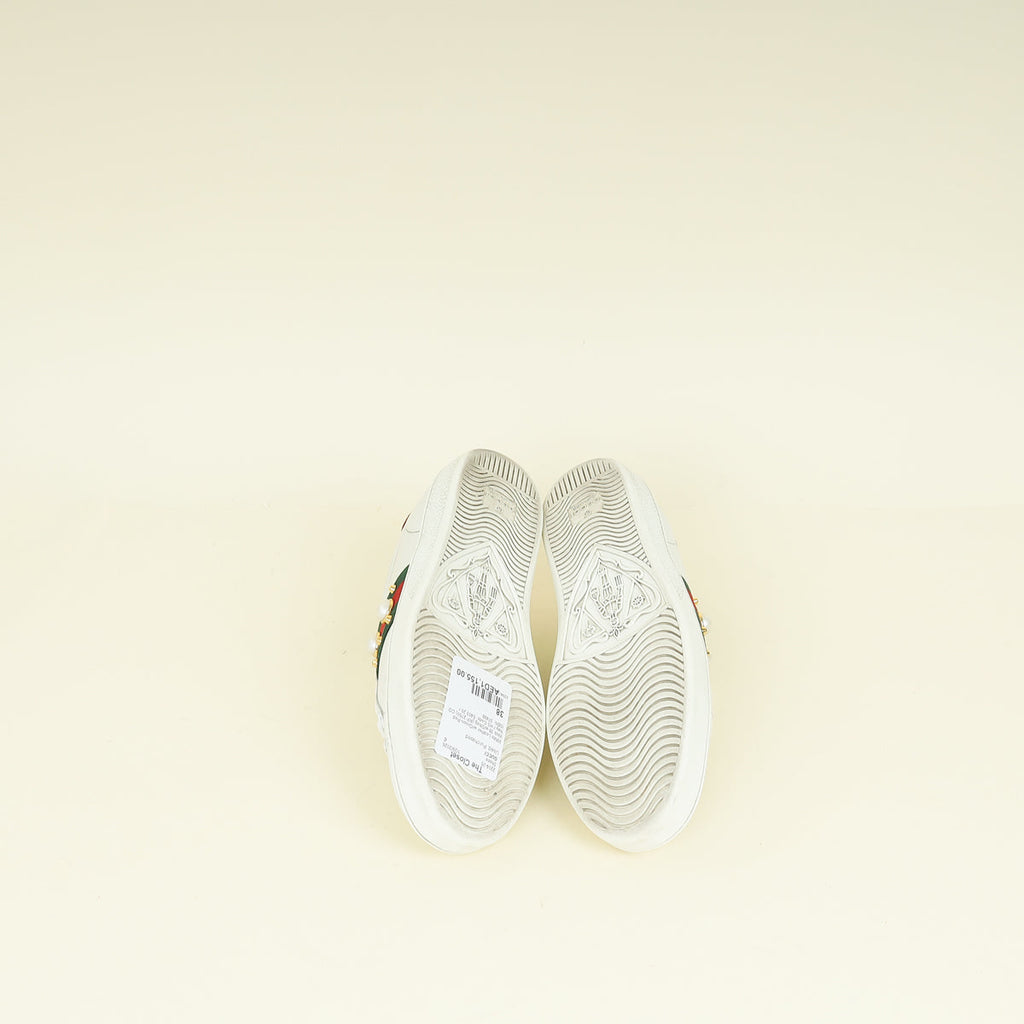 Gucci White Pearl Spike Ace Sneakers 38